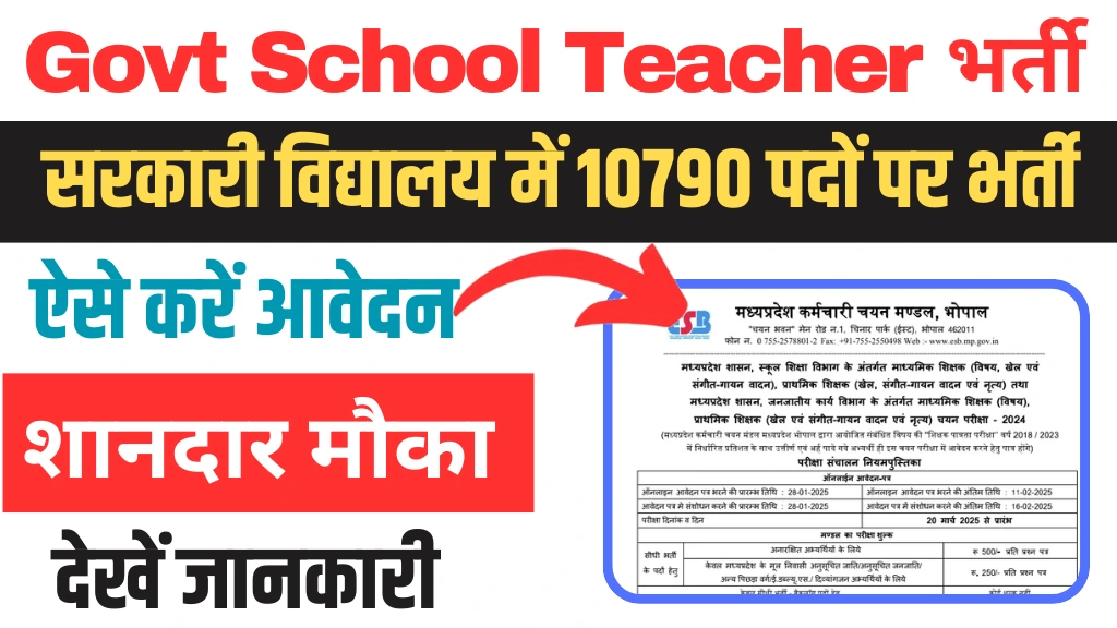 Govt School Teacher Recruitment: सरकारी विद्यालय में शिक्षक के 10790 पदों पर भर्ती का नोटिफिकेशन जारी